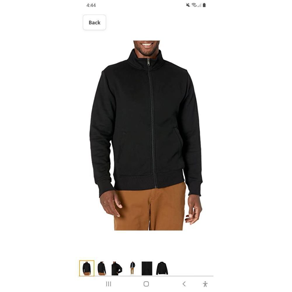New XL Amazon Essentials Black Long Sleeve Full Zip Sweatshirt Jacket w/ Pockets